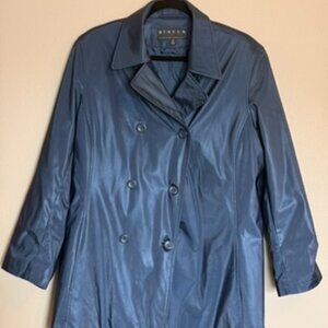 Giacca A Gallery Company Blue Rain Trench Coat W/ Quilted Lining Button Up Sz M
